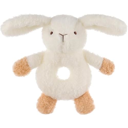 Apricot Lamb Baby Bunny Rabbit Soft Rattle Toy, Plush Stuffed Animal for Newborn Soft Over 0 Months 6 Inches, White (brown hands and feet)
