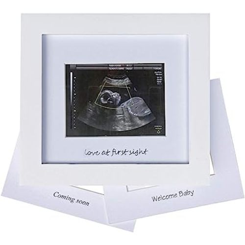 IHEIPYE Baby Sonogram Photo Frame - Ultrasound Picture Frame for Expecting Parents, Baby Showers, Gender Reveal Parties, Nursery Decor (Silver Text, White)