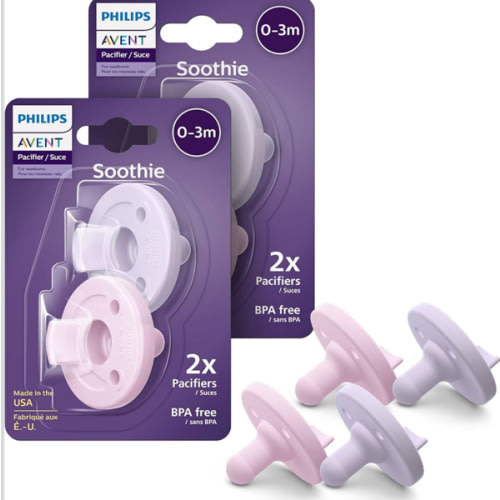 Philips Avent Soothie Pacifier, 0-3 Months (4 Pack) - Pink/Purple