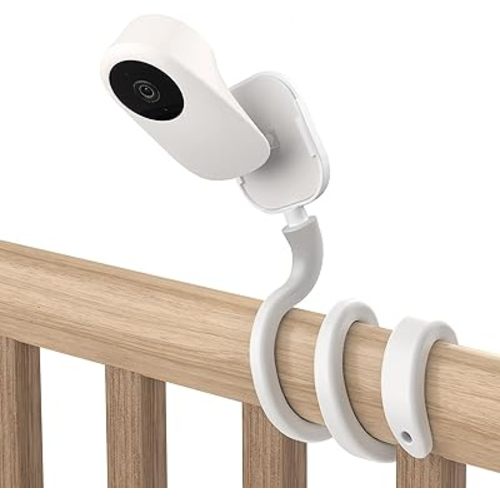 HOLACA Flexible Baby Monitor Mount Crib Mount for Nooie Baby Monitor - Twist Versatile Mounting kit for Nooie Baby Monitor/Any Other Cameras with 1/4 Screw Mount (White Mount)