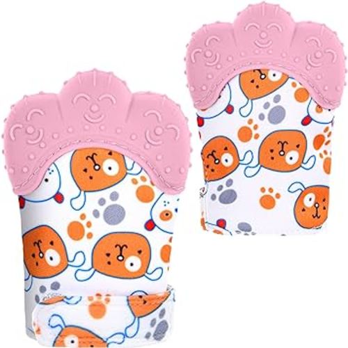 2Pack Silicone Teething Mitt, Soothing Infant Teething Mitten Pain Relief, Prevent Scratches Glove, Safe Silicone Teething Toys for 0-12 Months