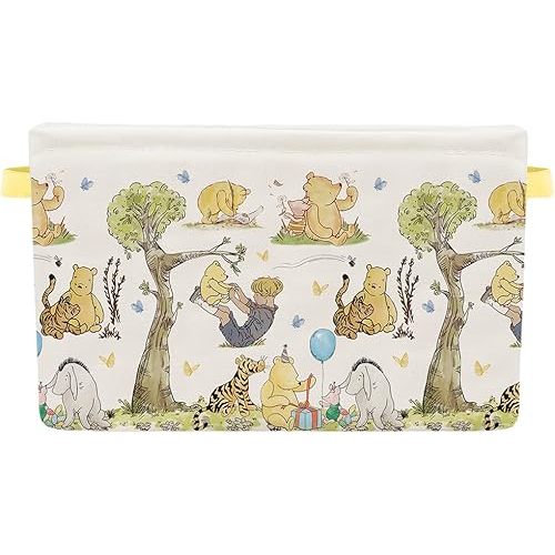 Winnie Nursery Hampers with Handles Large Canvas Foldable Storage Baskets for Kids Bathroom Bedroom Clothes Toy Bin Baby Hamper Decor