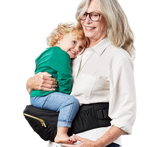 Tushbaby - Safety-Certified Hip Seat Baby Carrier - Mom’s Choice Award Winner, Seen on Shark Tank, Ergonomic Carrier & Extenders for Newborns & Toddlers (Carrier, Black/Gold)