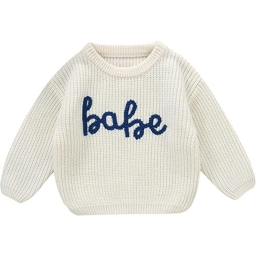 Eadrioss Toddler Baby Girl Boy Sweater Embroidered Crew Neck Knit Shirts Pullover Warm Winter Fall Clothes Knitted Sweaters