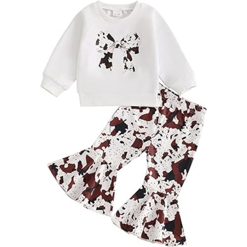 Kaipiclos Western Infant Baby Girl Clothes Cute Print Ruffle Long Sleeve Sweatshirt Pants Toddler Fall Winter Cowgirl Outfits