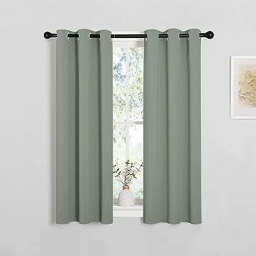 NICETOWN Bedroom Curtain Panels Blackout Draperies, 1 Pair, 29 by 40 inches, Greyish Green, Thermal Insulated Solid Grommet Blackout Curtains/Drapes for Small Window