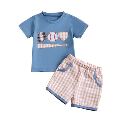 fhutpw Baby Toddler Boy Summer Clothes Embroidery Pattern Short Sleeve Tops & Casual Shorts 6 12 18 Months Outfits Sets