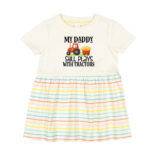 Inktastic Farming Daddy Plays with Tractors Girls Baby Dress