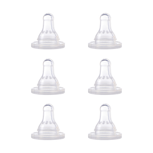 First Essentials by NUK Replacement Bottle Nipples, Silicone, Medium Flow, 6-Pack