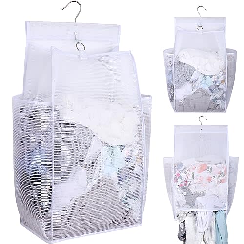 GUMQDD Hanging Collapsible Breathable Mesh Laundry Hamper, White, 24 x 14.2 x 7.5 in