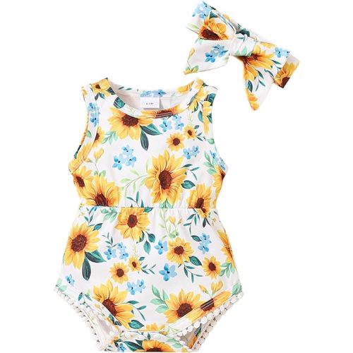 Mioglrie Baby Girl Clothes Newborn Girl Clothes Summer Infant Baby Girl Outfits Romper Headband Clothing Sets