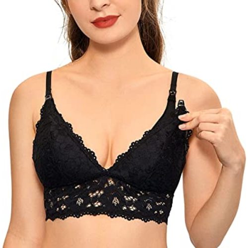 MOMANDA Women's Lace Nursing Bra Wirefree Padded Breastfeeding Maternity Bralette Cute