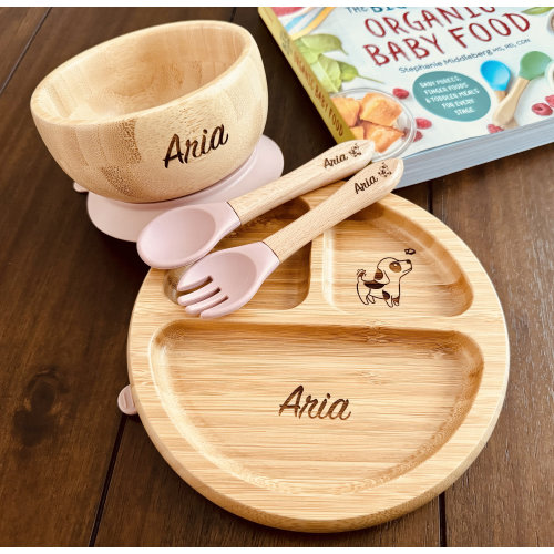 Personalized Baby Dining Set | Toddler Feeding| Name Plate | Custom Name Engraved Bowl | Children Weaning Set | 1st Birthday Gift