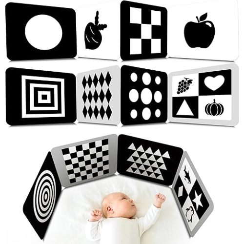 2 PCS Baby Visual Stimulus Cards, Double-Sided High Contrast Black and White Flashcards Sensory Developmental Montessori Cards Set for Newborn Boy Girl Baby Tummy Time (39” X 8”)