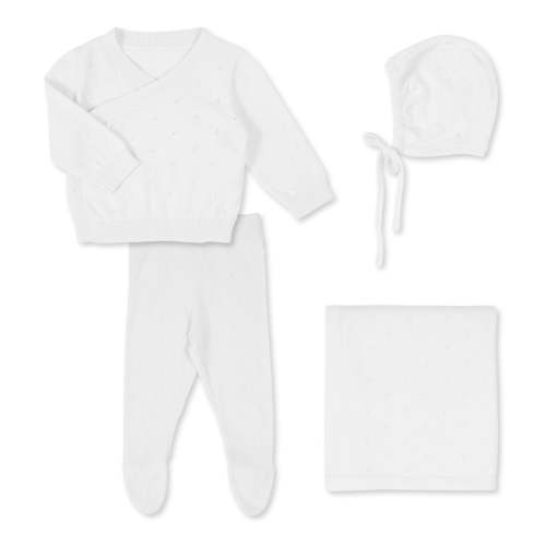 Baby Newborn Organic Heirloom Knit 4 Piece Gift Set - White