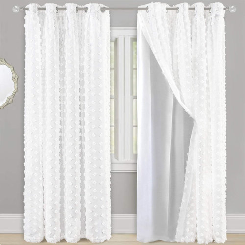 Rosdorf Park Gwion Pinch Pleated Voile Chiffon Sheer Blackout Curtain Liner Embroidered With Pom Pom One Panel Grommet Curtain & Reviews | Wayfair