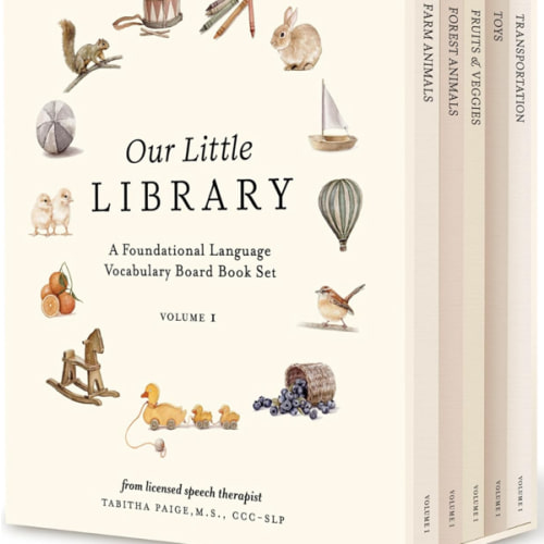Our Little Library: A Foundational Language Vocabulary Board Book Set for Babies, Including Farm & Forest Animals, Fruits & Veggies, Toys & More (Tabitha Paige Children's Book Series)