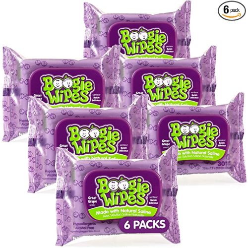 Baby Saline Wipes by Boogie for Face, Body & Nose, FSA/HSA Eligible, for Baby and Kids Made with Natural Saline, Grape Scent, 180 Count (Pack of 6)