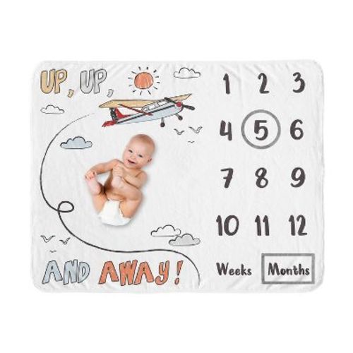 Sweet Jojo Designs Boy Baby Milestone Blanket Airplane Red Blue and White