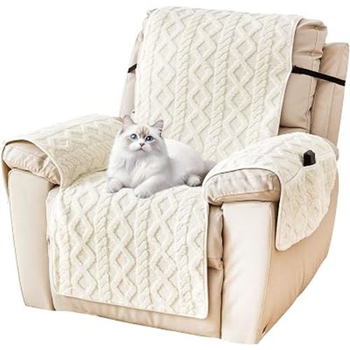 Recliner Cover for Lazy Boy, White, 23 Inches | Washable Quilted, Side Pockets, Furniture Protector, For Pets/Kids