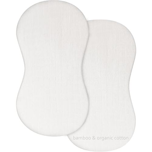 Muslin Bassinet Sheet Fitted 2 Pack for Cradle or Bassinet Pad＆Mattress, Soft and Breathable Viscose Made from Bamboo Cotton Muslin Bassinet Sheets (32"x16"x5.5") for Boys and Girls Gift, White