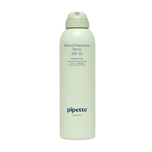 Pipette Baby Mineral Sunscreen Spray SPF 30, Broad Spectrum with Non-Nano Zinc Oxide, Water Resistant UVB/UVA Non-Toxic Sun Protection for Kids & Sensitive Skin, 6 oz