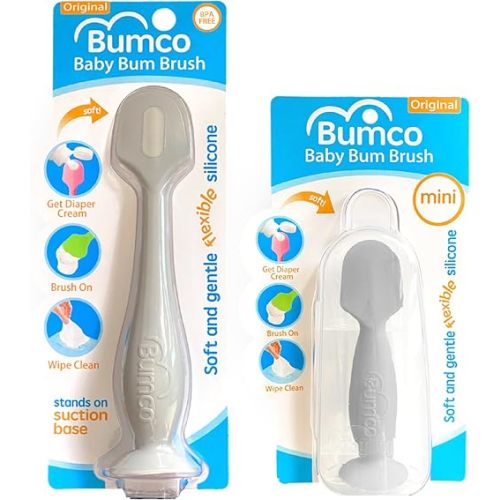 Bumco Baby Bum Brush + Mini Baby Diaper Cream Spatula with Case - BPA-Free Silicone Diaper Spatula, Mom-Invented Butt Paste Applicator (Gray & Gray)