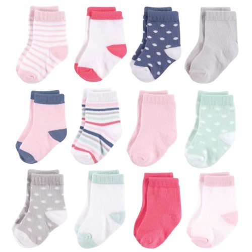 Hudson Baby Infant Girl Cotton Rich Newborn and Terry Socks, Girl Stripe, 6-12 Months