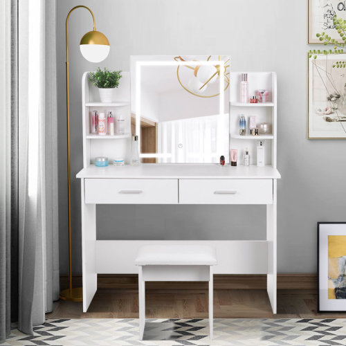 Latitude Run® Greyden Vanity Set with LED Mirror & Stool & Reviews | Wayfair