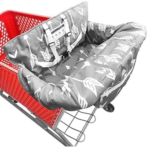 Portable 2-in-1 Grocery Cart Seat Cover and Baby Highchair Cover (Beige Arrow)