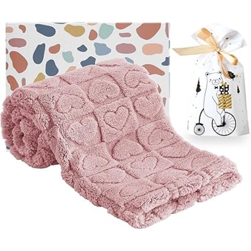 Fleece Baby Blanket for Girls Boys, Soft Cozy Fluffy Heart Checkered Blanket, Warm Receiving Blankets for Newborn Infant Toddler, Perfect for Crib Stroller 40"x30" (Light Pink)