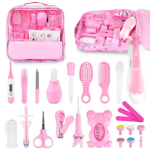 Baby Healthcare and Grooming Kit, 25 in 1 Baby Electric Nail Trimmer Set Newborn Nursery Health Care Set for Newborn Infant Toddlers Baby Boys Girls Kids Haircut Tools,Pink Baby Grooming kit