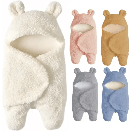 Baby Swaddle Blanket Boys Girls Cute Bear Plush Essential Receiving Blanket Ultra-Soft Newborn Registry Sleeping Wraps for Infant 0-6 Months - White