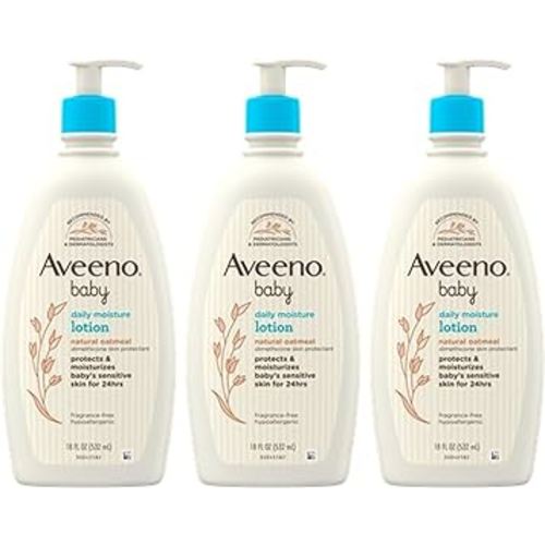 Aveeno Baby Daily Moisture Lotion for Delicate Skin with Natural Colloidal Oatmeal & Dimethicone, Hypoallergenic, Fragrance-, Phthalate- & Paraben-Free, 3 x 18 fl. oz