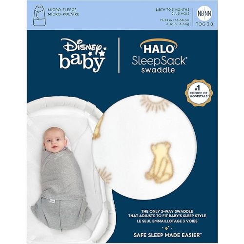 HALO Micro-Fleece Sleepsack Swaddle, 3-Way Adjustable Wearable Blanket, TOG 3.0, Sunshine Winnie, Newborn, 0-3 Months