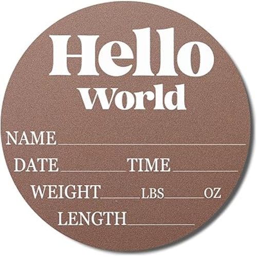 Hickory Hollow Designs - Baby Announcement Sign for Newborn Boys and Girls (Color Bases) - Hello World Nursery Decor Sign & Photo Prop for Babies Made of Birch Wood - 6" Circle Board (Autumn)