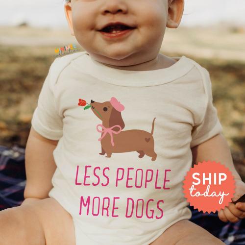 Trendy Dachshund Baby Onesies® Brand, Funny Dog Lover Bodysuit, Cute Infant Outfit, Less People More Dogs Design(BC-TRE197)