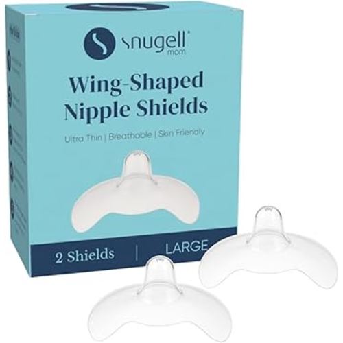 Snugell Wing-Shaped Nipple Shields Large| Ultra-Thin Silicone Shields for Nursing | 2-Pack with Protective Case | Designed for Use with Flat or Inverted Nipples