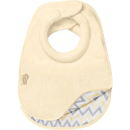 Tommee Tippee Closer to Nature Comfi-Neck Baby Bib with Padded Collar, Reversible – Cream Chevron, 2 Count