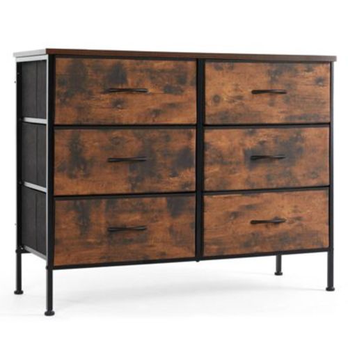 Bestier Dresser for Bedroom with 6 Drawers, Dresser for Closet, Living Room, Nursery, Chest of Drawers with Sturdy Steel Frame, Wood Top, Brown