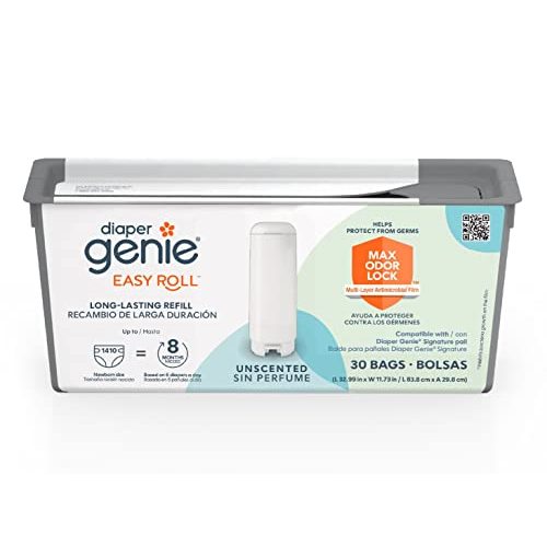 Diaper Genie Easy Roll Refill with 30 Bags | Lasts Up to 8 Months or Holds Up to 1410 Newborn Diapers Per Refill