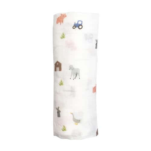 Bamboo Little Viscose Muslin Baby Swaddle Receiving Blanket, Farm Animals