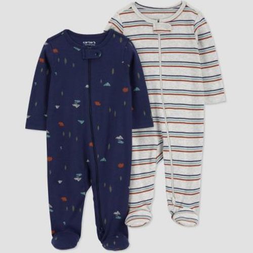 Carter's Just One You® Baby Boys' 2pk Forest Striped Sleep N' Play - Navy 3m