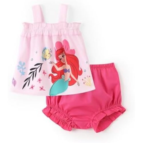 Disney Princess Baby Girl Clothes: Floral Sleeveless Ruffle Tunic Top & Bloomer Diaper Cover Set Newborn Summer Outfits