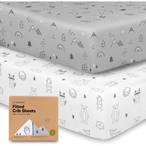 Organic Crib Sheets for Boys, Girls - 2-Pack Jersey Fitted Crib Sheet, Baby Crib Sheets Neutral, Crib Mattress Sheet, Cotton Crib Sheets, Soft Baby Sheets for Crib, Unisex Crib Fitted Sheet (Woodland)