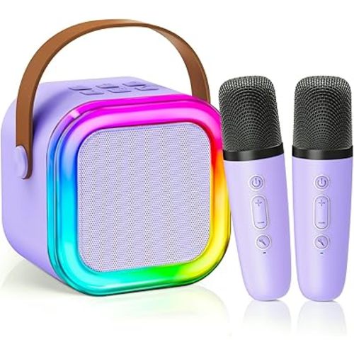 Mini Karaoke Machine for Kids Girls,Toys Birthday Gifts for Ages 4 5 6 7 8+ Year Old,Protable Bluetooth Speaker with 2 Wireless Microphone for Singing Party Outdoor Play (Purple)