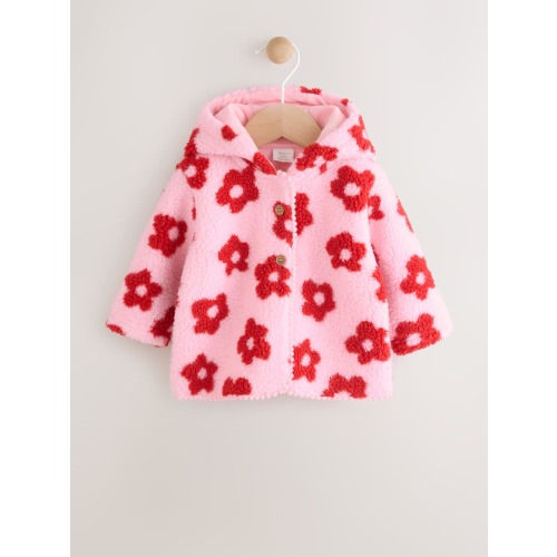 Pink Floral All Over Print Borg Hooded Baby Jacket (0mths-2yrs)