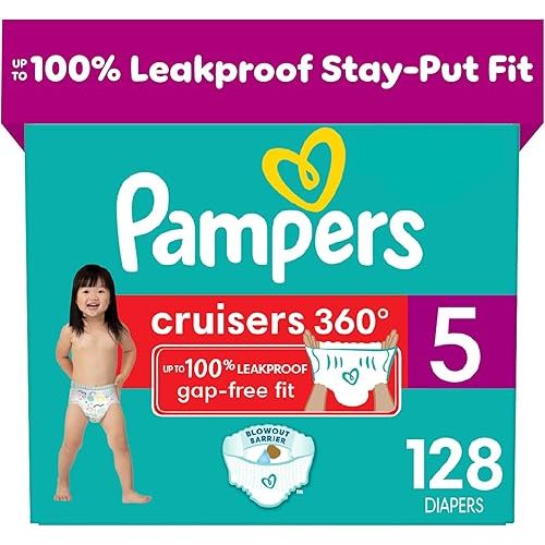 Pampers Cruisers 360 Diapers - Size 5, One Month Supply (128 Count), Pull-On Disposable Baby Diapers, Gap-Free Fit