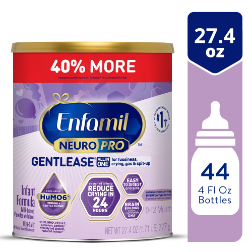 Enfamil NeuroPro Gentlease Baby Formula, Infant Formula Nutrition, Brain Support that has DHA, HuMO6 Immune Blend, Designed to Reduce Fussiness, Crying, Gas & Spit-up in 24 Hrs, Powder Can, 27.4 Oz