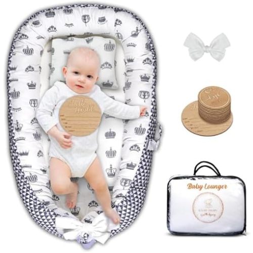 Baby Lounger for Newborn with Milestone Cards – Soft & Breathable Nest for 0–24 Months – Portable Infant Pillow Seat – Ideal for Boys & Girls